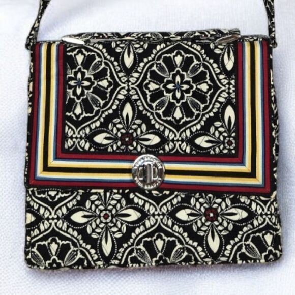 Vera Bradley Barcelona Black Julia Satchel Crossbody Strap Handle Lock Purse Bag - Picture 2 of 14